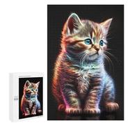 1000 PCS Jigsaws for Adults Puzzle Neon Kitten Art Print Adult Jigsaw Relax Games Difficult Challenge Challenging To Complete 1000 PCS