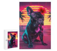 1000 PCS Jigsaws for Adults Puzzle Neon Sunset Bulldog Jigsaw Puzzles for Adults For Family Fun for Birthday, Chrismas Unique Challenge Game 1000 PCS