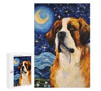 1000 PCS Jigsaws for Adults Puzzle Saint Bernard Starry Night Jigsaw for Adults Fun Games Presents for Women Challenging To Complete 1000 PCS