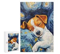 1000 PCS Jigsaws for Adults Puzzle Sleeping Jack Russel Terrier Starry Night Jigsaw for Adults Fun Games Presents for Women Challenging To Complete 1000 PCS