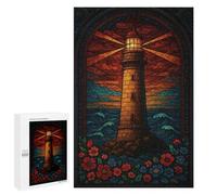 1000 PCS Jigsaws for Adults Puzzle Stained Glass Lighthouse Scene Adult Jigsaw Relax Games Difficult Challenge Challenging To Complete 1000 PCS