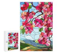 1000 PCS Jigsaws for Adults Puzzle Stained Glass Spring Blossoms Jigsaws for Adults Fun Games Stress Reliever Challenging To Complete 1000 PCS