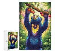 1000 PCS Jigsaws for Adults Puzzle Stained Glass Style Bear Reaching Fruit Puzzles for Adults Toy Wall Decor Enhance Memory Gifts for Friends And Family 1000 PCS