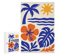 1000 PCS Jigsaws for Adults Puzzle Tropical Beach Illustration with Palm Tree Puzzles for Adults Family Games Staycation Kill Time Challenging To Complete 1000 PCS