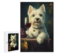 1000 PCS Jigsaws for Adults Puzzle White Westie Enjoying Wine Adult Jigsaw Relax Games Difficult Challenge Challenging To Complete 1000 PCS