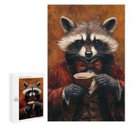 1000 PCS Jigsaws for Adults Raccoon in Formal Attire Drinking Tea Puzzle For Teenagers Precision Cutting Parent-child Interaction Stress Reduction Gifts 1000 PCS