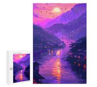 1000 PCS Jigsaws for Adults Serene Sunset River Village Jigsaw for Teenagers Improve Memory Every Piece Is Unique - Toys Educational Games 1000 PCS