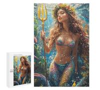 1000 PCS Jigsaws for Teenagers Mermaid with Trident Underwater Adult Jigsaw Puzzles Staycation Kill Time Train Your Brain And Hands Birthday Present,Travel Gifts, 1000 PCS