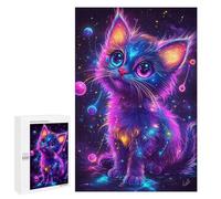 1000 PCS Jigsaws for Teenagers Neon Galaxy Kitten Jigsaw for Teenagers Enhance Memory Challenging To Complete Learning Educational Toys 1000 PCS