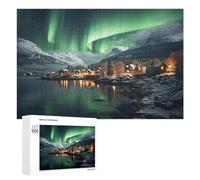 1000 PCS Jigsaws for Teenagerss Aurora Borealis Over Snowy Village Jigsaw Puzzle Relaxing Games Difficult Challenge Challenging To Complete 1000 PCS