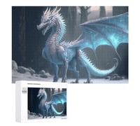 1000 PCS Jigsaws for Teenagerss Blue Ice Dragon in Winter Forest Jigsaw Puzzle Relaxing Games Difficult Challenge Challenging To Complete 1000 PCS