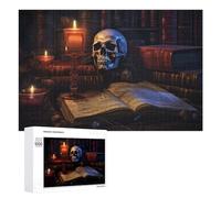1000 PCS Jigsaws for Teenagerss Dark Gothic Bookshelf with Skull And Candles Jigsaw Puzzle Relaxing Games Difficult Challenge Challenging To Complete 1000 PCS