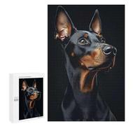 1000 PCS Jigsaws for Teenagerss Doberman Pinscher Portrait on Black Background Jigsaw for Teenagerss Stress Reliever Every Piece Is Unique - Deal As Gifts for The Whole Family 1000 PCS