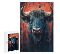 1000 PCS Jigsaws for Teenagerss Dramatic Buffalo Portrait with Red Accents Jigsaw for Teenagerss Stress Reliever Every Piece Is Unique - Deal As Gifts for The Whole Family 1000 PCS