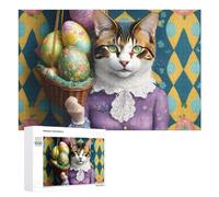 1000 PCS Jigsaws for Teenagerss Easter Cat in Victorian Dress Jigsaw Puzzle Relaxing Games Difficult Challenge Challenging To Complete 1000 PCS