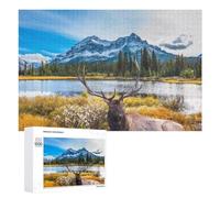 1000 PCS Jigsaws for Teenagerss Elk Resting by Serene Lake with Snow-Capped Mountains in Background Adult Jigsaw Puzzle Toy Wall Decor Precision Cutting Great Gift for Gaming 1000 PCS
