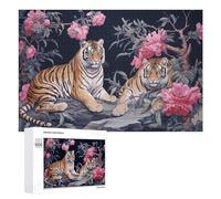 1000 PCS Jigsaws for Teenagerss Floral Tigers in Harmony Jigsaw Puzzle Relaxing Games Difficult Challenge Challenging To Complete 1000 PCS