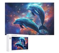 1000 PCS Jigsaws for Teenagerss Galactic Dolphins A Cosmic Dance Jigsaw Puzzle Relaxing Games Difficult Challenge Challenging To Complete 1000 PCS