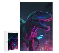 1000 PCS Jigsaws for Teenagerss Neon Dinosaur Cityscape Puzzle for Adults Anti-Stress Toys Difficult Hard Birthday Present, Gifts, 1000 PCS