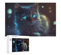 1000 PCS Jigsaws for Teenagerss Neon Whiskered Feline Portrait Adult Jigsaw Puzzle Toy Wall Decor Precision Cutting Great Gift for Gaming 1000 PCS