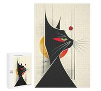 1000 PCS Jigsaws for Teenagerss Puzzle Abstract Black Cat Vector Portrait with Red Eyes Adult Puzzles Relaxing Games Enhance Memory Parent-child Interaction 1000 PCS