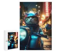1000 PCS Jigsaws for Teenagerss Puzzle Cat on Motorcycle Jigsaws for Adults Relax Games Improve Memory Unique Gifts for Birthday And Christmas 1000 PCS