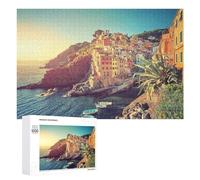 1000 PCS Jigsaws for Teenagerss Puzzle Colorful Coastal Village at Sunset -1 Puzzle for Adults Hands-on Game Difficult Hard Parent-child Interaction 1000 PCS