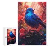 1000 PCS Jigsaws for Teenagerss Puzzle Enchanted Blue Bird Amidst Red Roses Adult Jigsaw Puzzle Relaxing Games Pattern Assembly Parent-child Interaction 1000 PCS