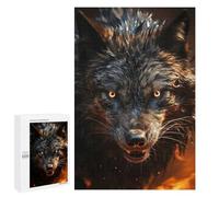 1000 PCS Jigsaws for Teenagerss Puzzle Fierce Black Wolf in Fire Teenagers Puzzles Toy Wall Decor Perfect Decoration Unique Gifts for Birthday And Christmas 1000 PCS