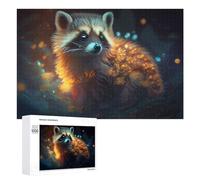 1000 PCS Jigsaws for Teenagerss Puzzle Magical Glowing Raccoon in Forest Puzzle for Adults Hands-on Game Difficult Hard Parent-child Interaction 1000 PCS