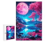 1000 PCS Jigsaws for Teenagerss Puzzle Magical Pink Moonlit Landscape Jigsaws for Adults Relax Games Improve Memory Unique Gifts for Birthday And Christmas 1000 PCS