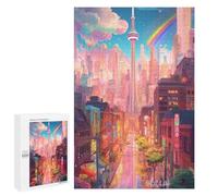 1000 PCS Jigsaws for Teenagerss Puzzle Neon Cityscape with Rainbow Jigsaws for Adults Relax Games Improve Memory Unique Gifts for Birthday And Christmas 1000 PCS