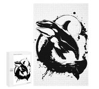 1000 PCS Jigsaws for Teenagerss Puzzle Orca Whale Black And White Illustration Teenagers Puzzles Toy Wall Decor Perfect Decoration Unique Gifts for Birthday And Christmas 1000 PCS