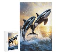 1000 PCS Jigsaws for Teenagerss Puzzle Orcas Leaping at Sunset Puzzle for Adults Family Games A Work of Art Parent-child Interaction 1000 PCS