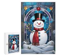 1000 PCS Jigsaws for Teenagerss Puzzle Smiling Snowman in Stained Glass Jigsaws for Adults Hands-on Game Pattern Assembly Unique Gifts for Birthday And Christmas 1000 PCS