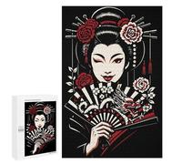 1000 PCS Jigsaws for Teenagerss Puzzle Winking Geisha with Dragon Fan Teenagers Puzzles Toy Wall Decor Perfect Decoration Unique Gifts for Birthday And Christmas 1000 PCS