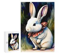 1000 PCS Jigsaws for Teenagerss White Bunny with Plaid Bow Jigsaw for Teenagerss Stress Reliever Every Piece Is Unique - Deal As Gifts for The Whole Family 1000 PCS