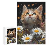 1000 PCS Jigsaws Kitten with Flowers And Butterflies Jigsaws for Adults Puzzle Hand Speed Race Help The Brain Exercise Beautiful Design Game 1000 PCS