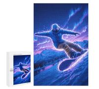1000 PCS Jigsaws Neon Snowboarder Aurora Night -1 Jigsaws for Adults Puzzle Hand Speed Race Help The Brain Exercise Beautiful Design Game 1000 PCS