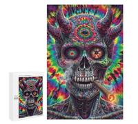 1000 PCS Jigsaws Psychedelic Devil Skull Art Print-4 Jigsaws for Adults Puzzle Hand Speed Race Help The Brain Exercise Beautiful Design Game 1000 PCS