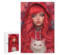 1000 PCS Jigsaws Red Hoodie with White Cat Jigsaws for Adults Puzzle Hand Speed Race Help The Brain Exercise Beautiful Design Game 1000 PCS
