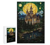 1000 PCS Jigsaws Stained Glass Castle Scene Jigsaws for Adults Puzzle Hand Speed Race Help The Brain Exercise Beautiful Design Game 1000 PCS