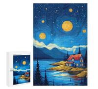 1000 PCS Jigsaws Starry Night Lakeside Cabin Jigsaws for Adults Puzzle Hand Speed Race Help The Brain Exercise Beautiful Design Game 1000 PCS