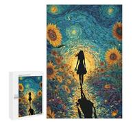1000 PCS Jigsaws Starry Night Sunflower Pathway -2 Jigsaws for Adults Puzzle Hand Speed Race Help The Brain Exercise Beautiful Design Game 1000 PCS