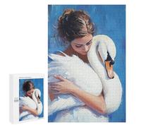 1000 PCS Jigsaws Woman Hugging Swan Painting Jigsaws for Adults Puzzle Hand Speed Race Help The Brain Exercise Beautiful Design Game 1000 PCS