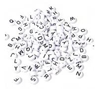 1000 Pcs Letter Beads for Bracelet, Necklace, Key Chain DIY Craft - 4x7mm White Round Acrylic Letters Beads for Jewelry Making (Black)