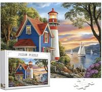 1000 pcs Piece Jigsaw Puzzles for Adults Lighthouse Puzzle Cabin Pattern Design, Piece Puzzle Educational Games, DIY Adult Crafts with Gift Box, Beautiful Decoration, Gifts for Women, 75x50cm,Model122