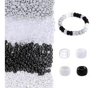 1000 Pcs Pony Beads Bulk 6 x 9mm Black Bead for Bracelet Making Hair Beads for Braids Making DIY Crafting Friendship Bracelets Necklace Mixing 4 Colors (Black, White, Gray, Transparent)