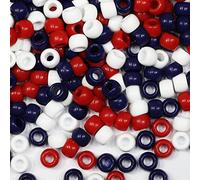 1000 PCS Pony Beads - Red/White/Navy Blue, 6x9mm for Hair Braids & Crafts