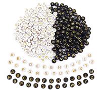 1000 Pcs Premium Acrylic Round Alphabet Beads for Bracelets 4x7mm A-Z Sorted, Bead Spacers Bulk for Jewelry Making (White/Black with Gold Letter)